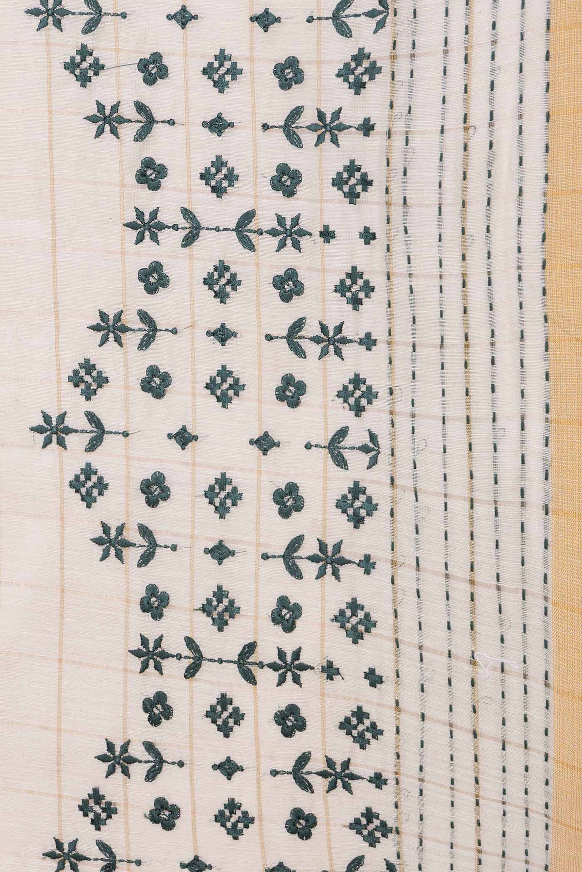 Border image of Beige Dual Tone Tussar Saree with Checked design on the body and Embroidery Border
