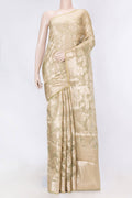 Mehandi Green Dual Tone Organza Silk Saree with Zari Brocade on the body and Zari Border displayed on a mannequin