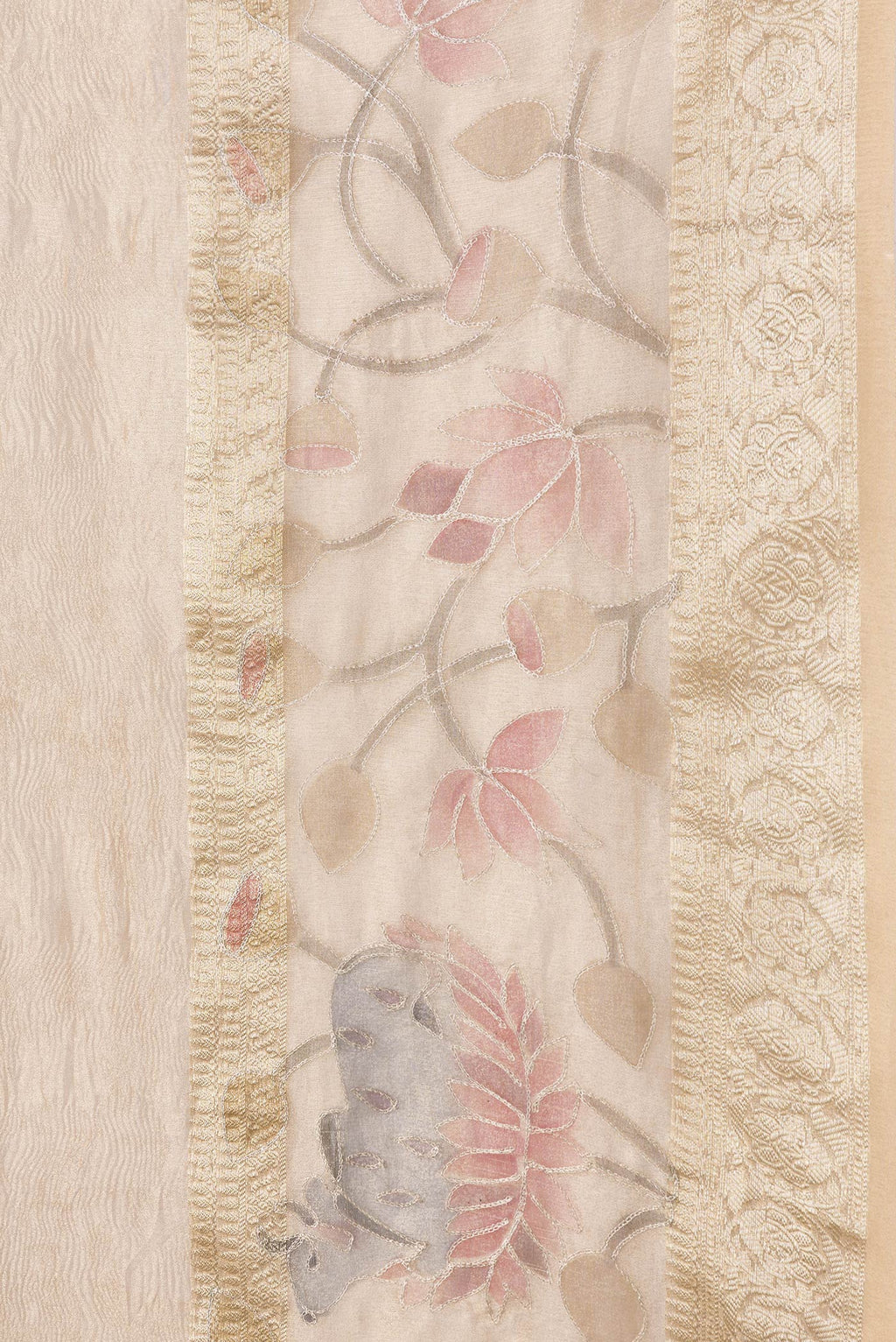Border image of Gold Dual Tone Organza Silk Saree with Plain Body and Embroidery Border. 