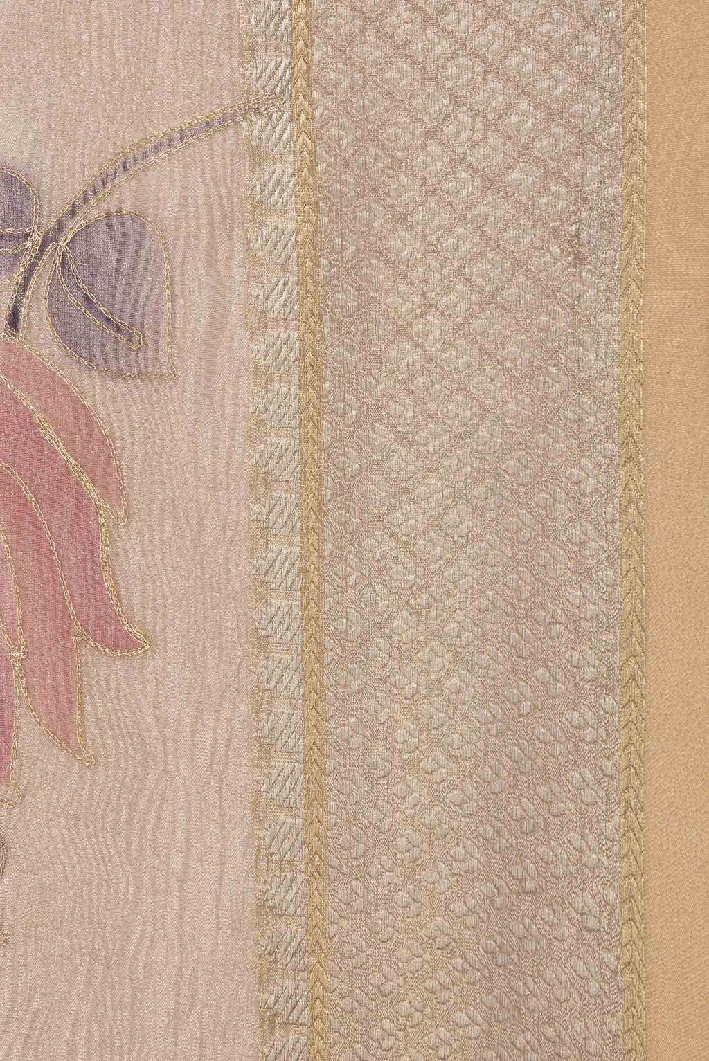 Border image of Gold Dual Tone Organza Silk Saree with Zari Brocade on the body and Zari Border