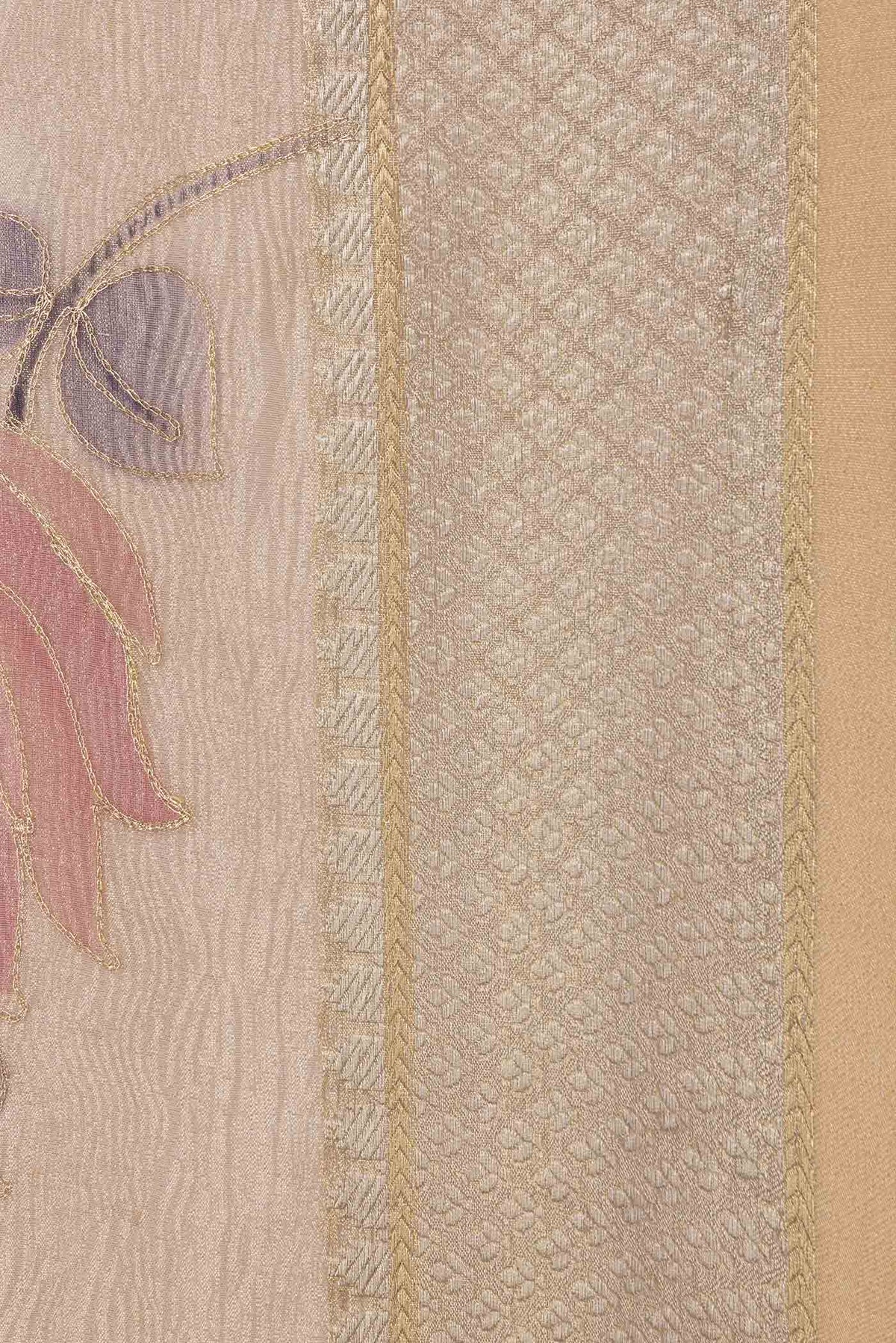 Border image of Gold Dual Tone Organza Silk Saree with Zari Brocade on the body and Zari Border