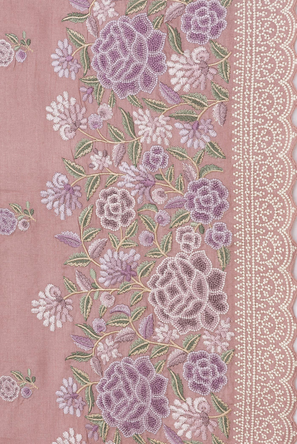 Border image of Rose Gold Dual Tone Tussar Silk Saree with Embroidery on the body and Embroidery Border. 