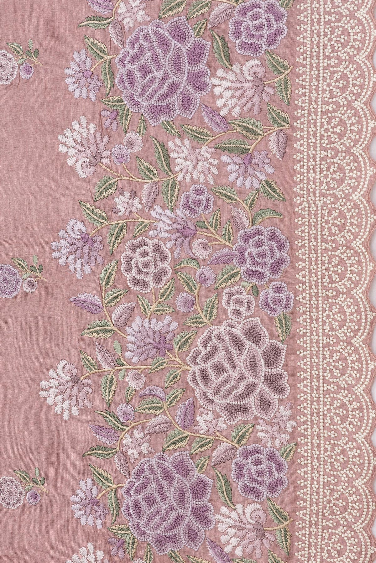 Border image of Rose Gold Dual Tone Tussar Silk Saree with Embroidery on the body and Embroidery Border. 
