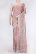 Rose Gold Dual Tone Tussar Silk Saree with Embroidery on the body and Embroidery Border.  displayed on a mannequin