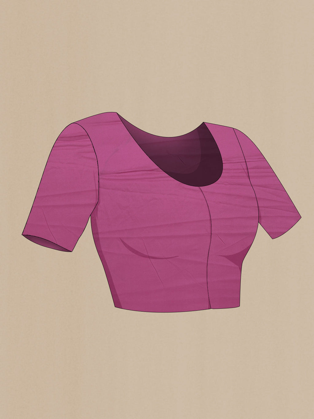 Close up image of the blouse of Light Magenta Mysore Crepe Saree with Checked design on the body and Zari Border