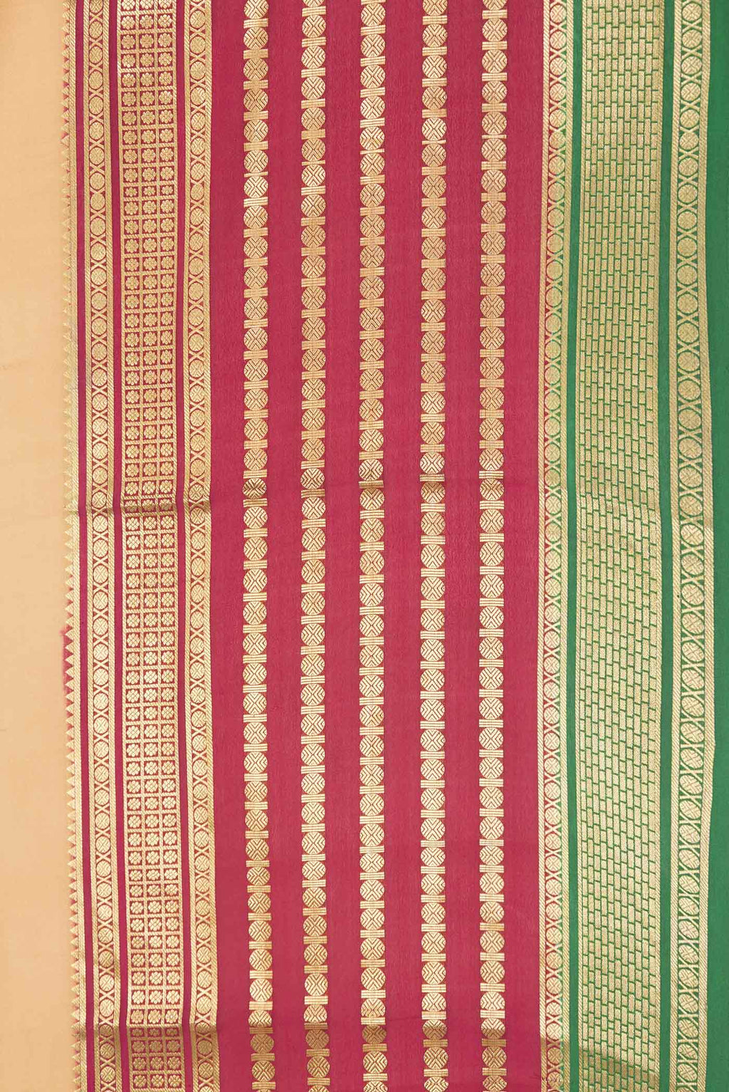 Border image of Beige Dual Tone Mysore Crepe Saree with Plain Body and Zari Border