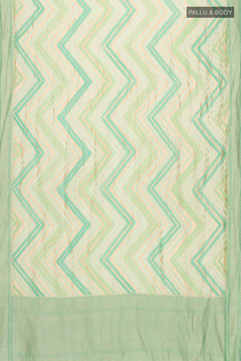 Flat view of Green Banarasi Georgette Saree with Zari Butta on the body and Zari Border