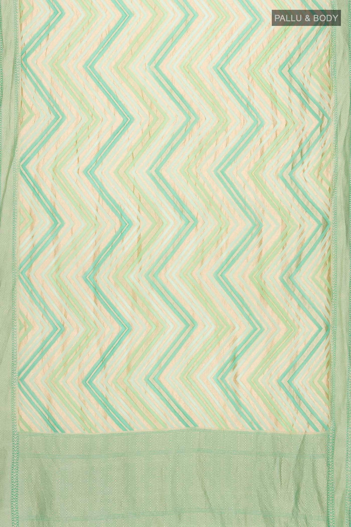 Flat view of Green Banarasi Georgette Saree with Zari Butta on the body and Zari Border
