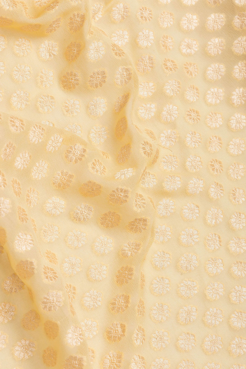 Close up of Sandal Dual Tone Banarasi Georgette Saree with Zari Brocade on the body and Zari Border.  displaying folds