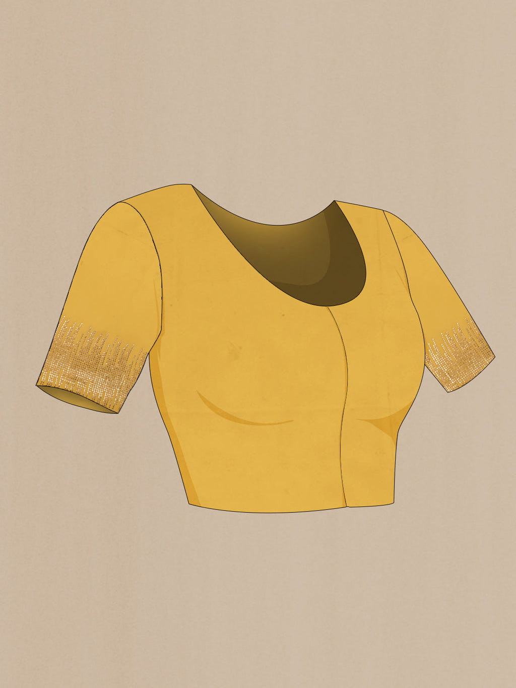 Close up image of the blouse of Yellow Dual Tone Georgette Saree with Embroidery on the body and Embroidery Border