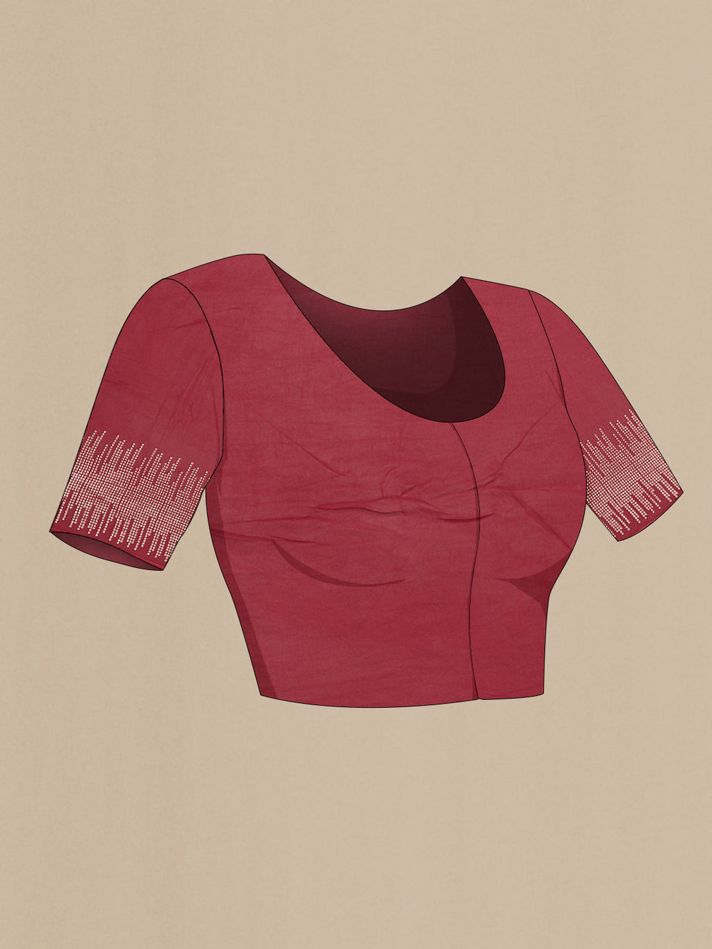 Close up image of the blouse of Red Dual Tone Mysore Georgette Saree with Embroidery on the body and Fancy Border. 