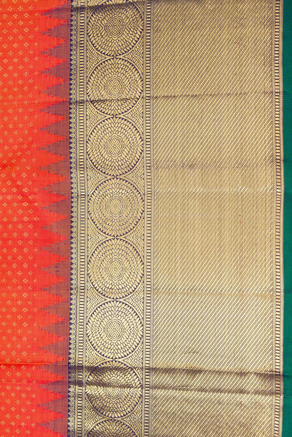 Border image of Pure Silk Pure Zari Orange Dual Tone Kanjivaram Saree with Zari Brocade on the body and Zari Border. 