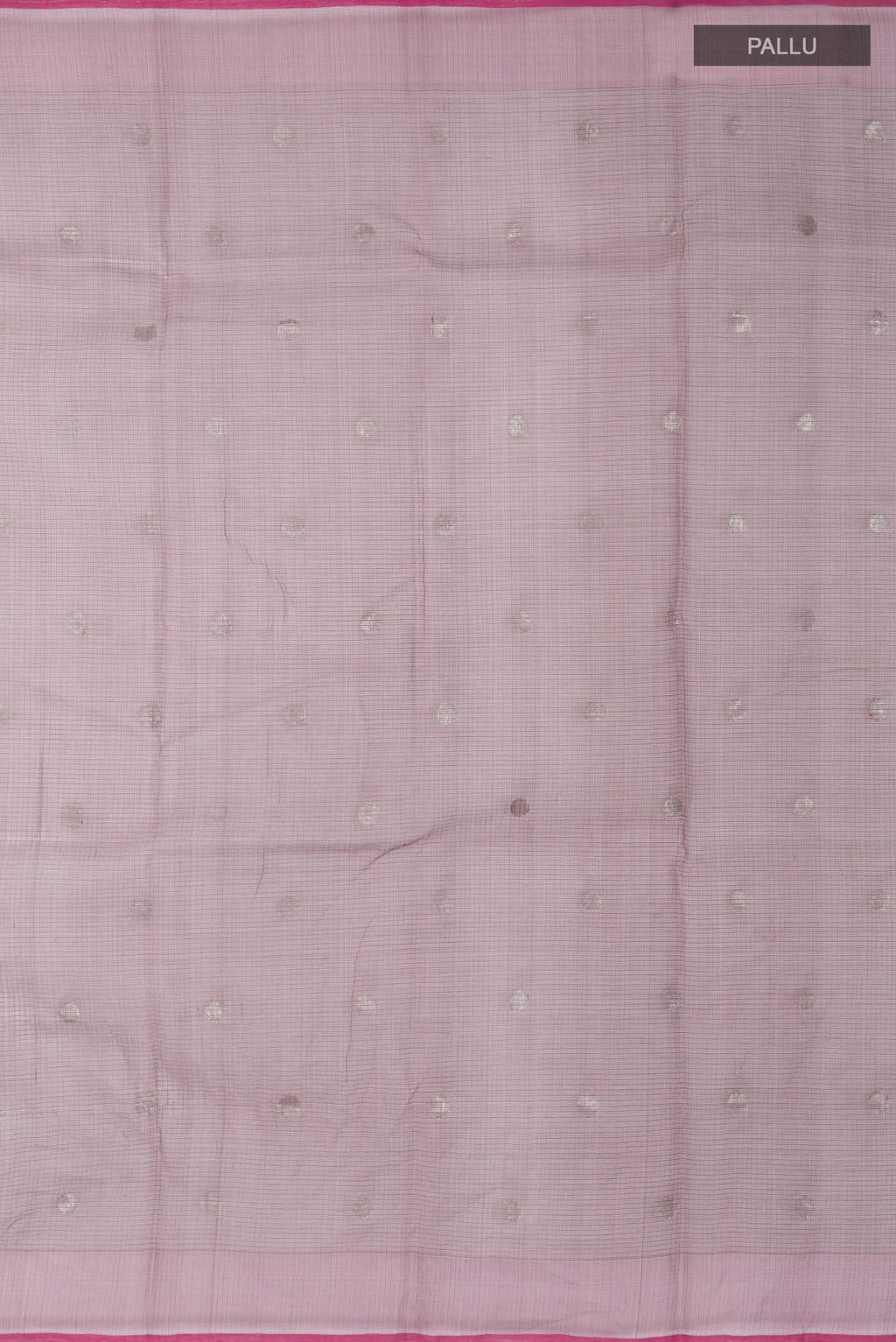 Close up image of the pallu of Mauve Kota Silk Saree with Zari Butta on the body and Plain Border