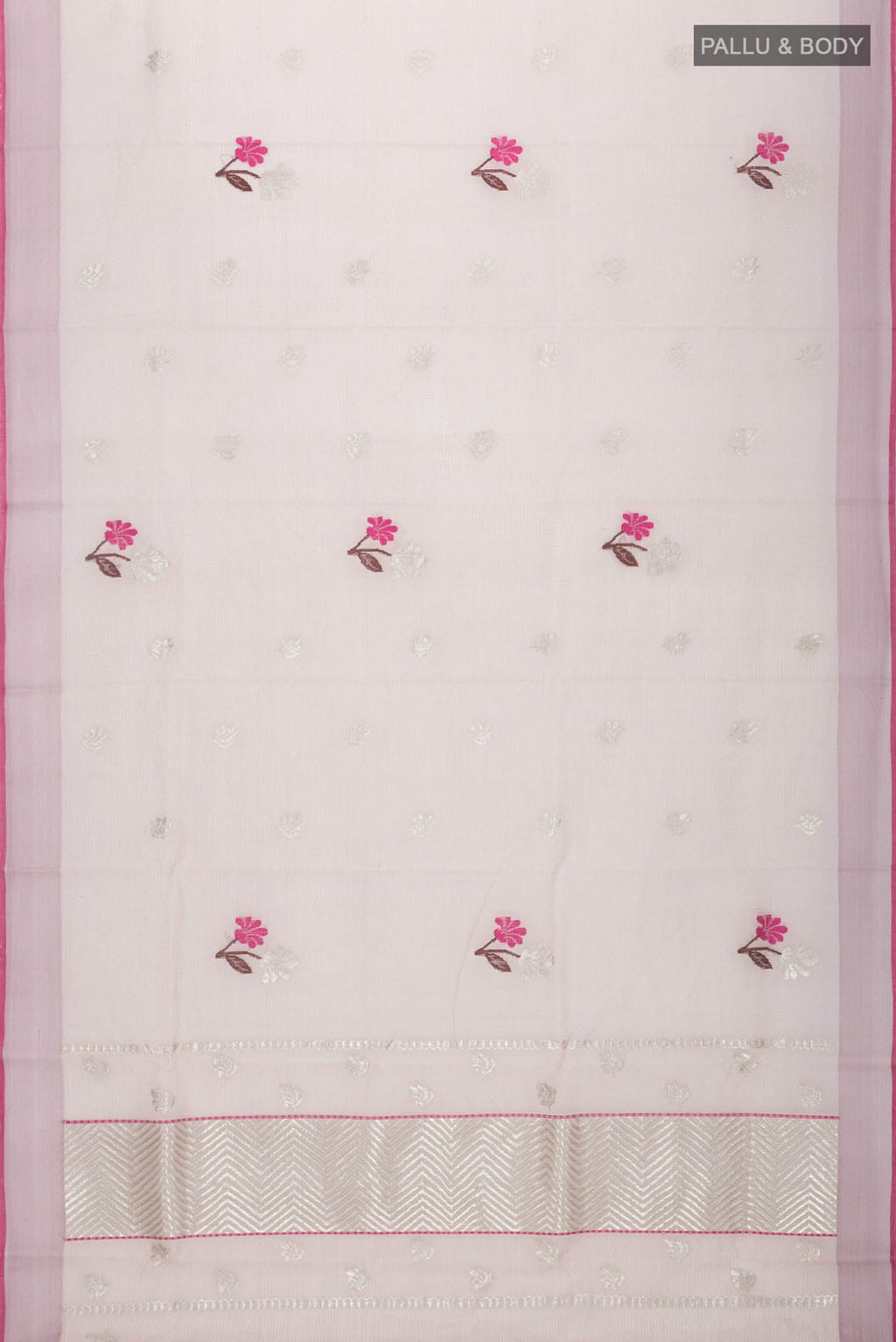 Flat view of Mauve Kota Silk Saree with Zari Butta on the body and Plain Border