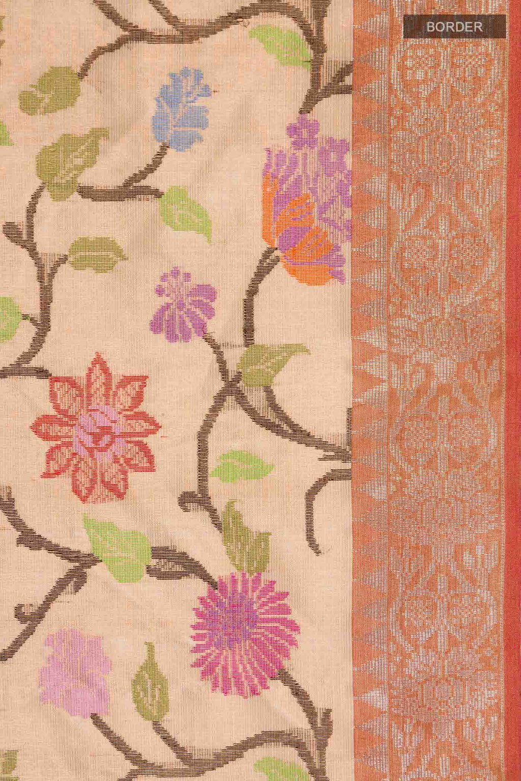 Border image of Peach Kota Silk Saree with Jacquard With Zari Butta on the body and Zari Border