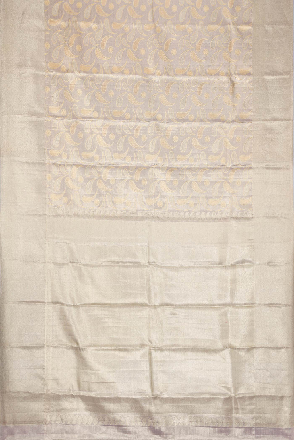 Flat view of Lavender Dual Tone Kanchipuram Tissue Silk Saree with Zari Brocade on the body and Zari Border