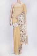 Sandal Dual Tone Organza Silk Saree with Zari Butta on the body and Fancy Border.  displayed on a mannequin