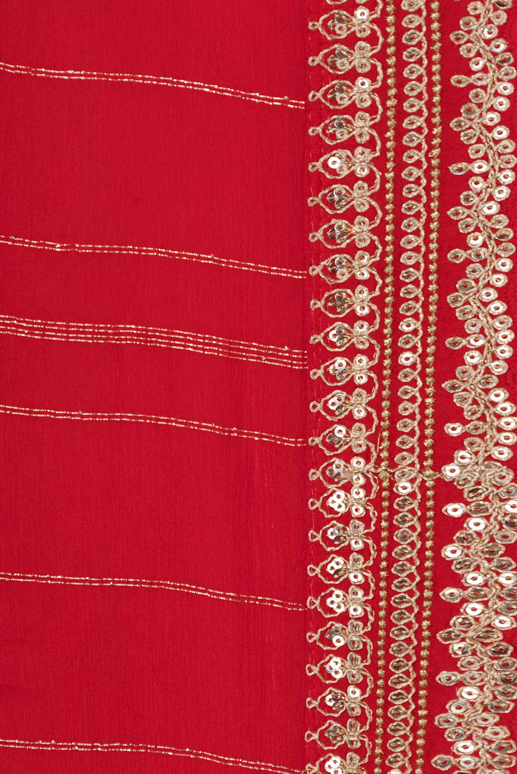 Border image of Red Dual Tone Mysore Georgette Saree with Stripes on the body and Embroidery Border