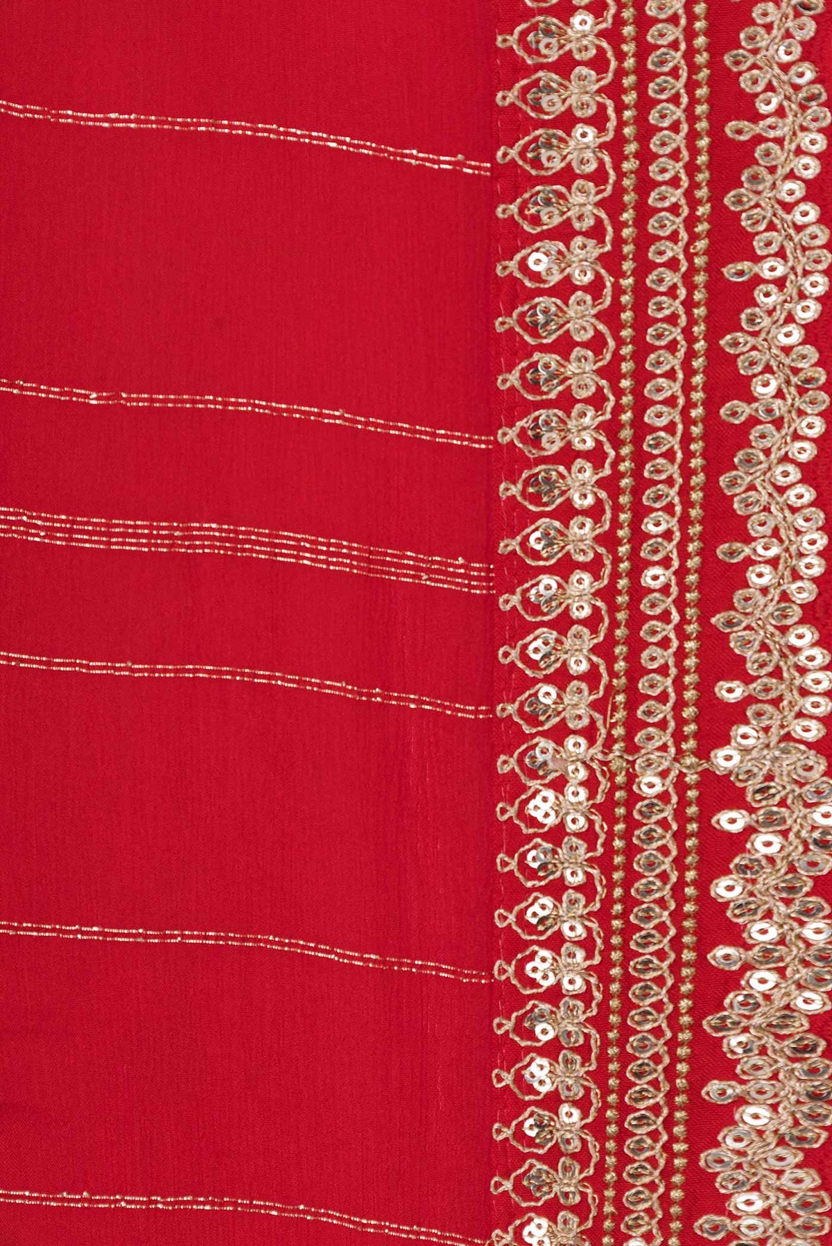 Border image of Red Dual Tone Mysore Georgette Saree with Stripes on the body and Embroidery Border