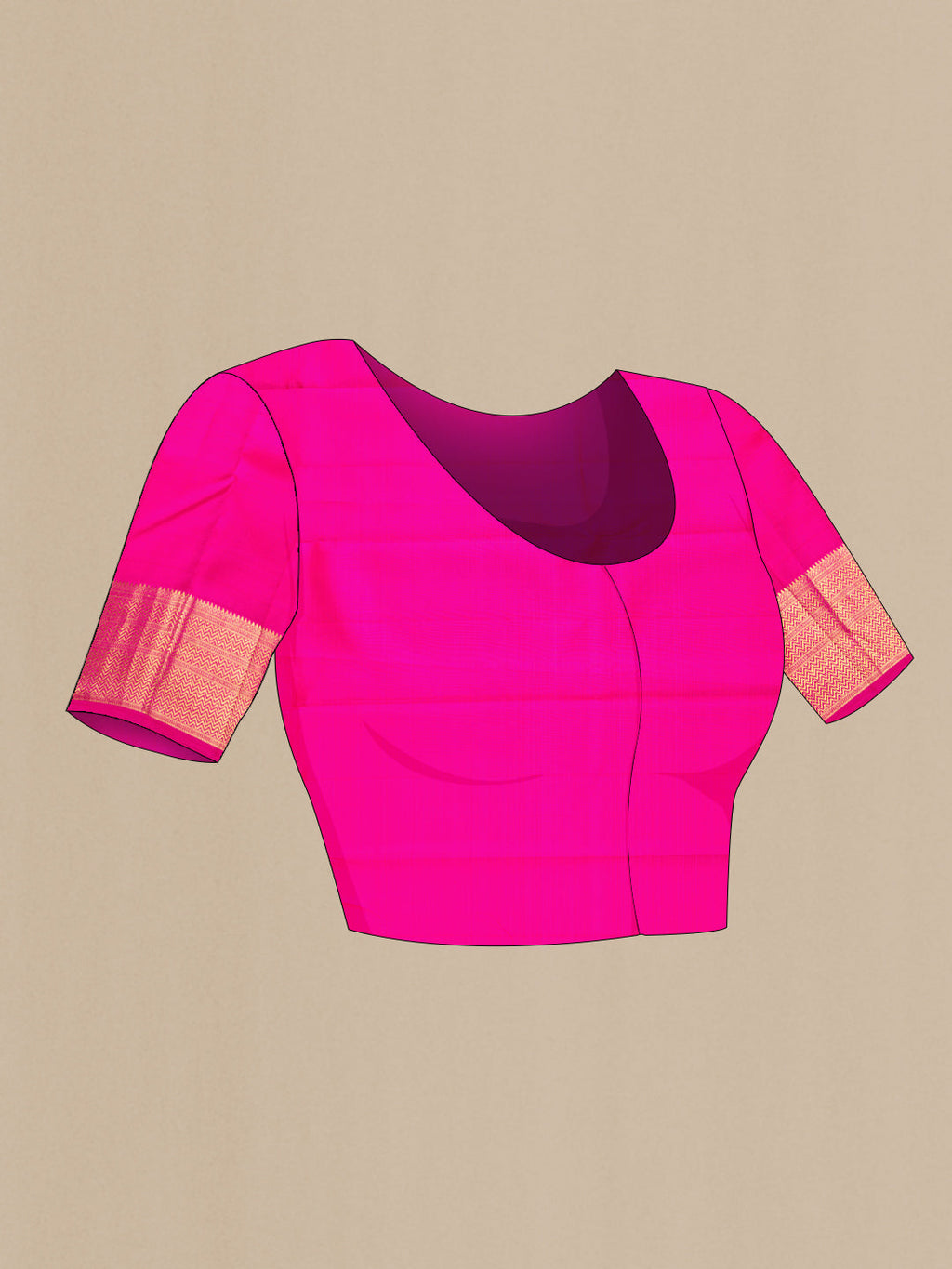 Close up image of the blouse of Pink Dual Tone Kanjivaram Silk Saree with Zari Brocade on the body and Zari Border. 