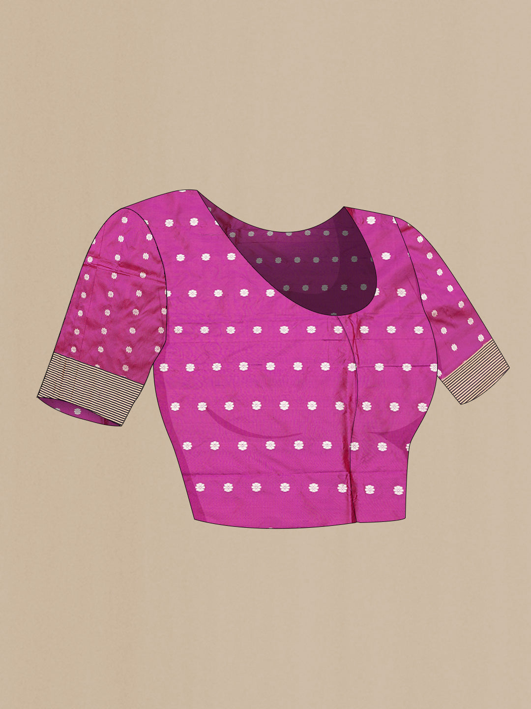 Close up image of the blouse of Pink Dual Tone Banarasi Silk Saree with Zari Butta on the body and Thread Border. 