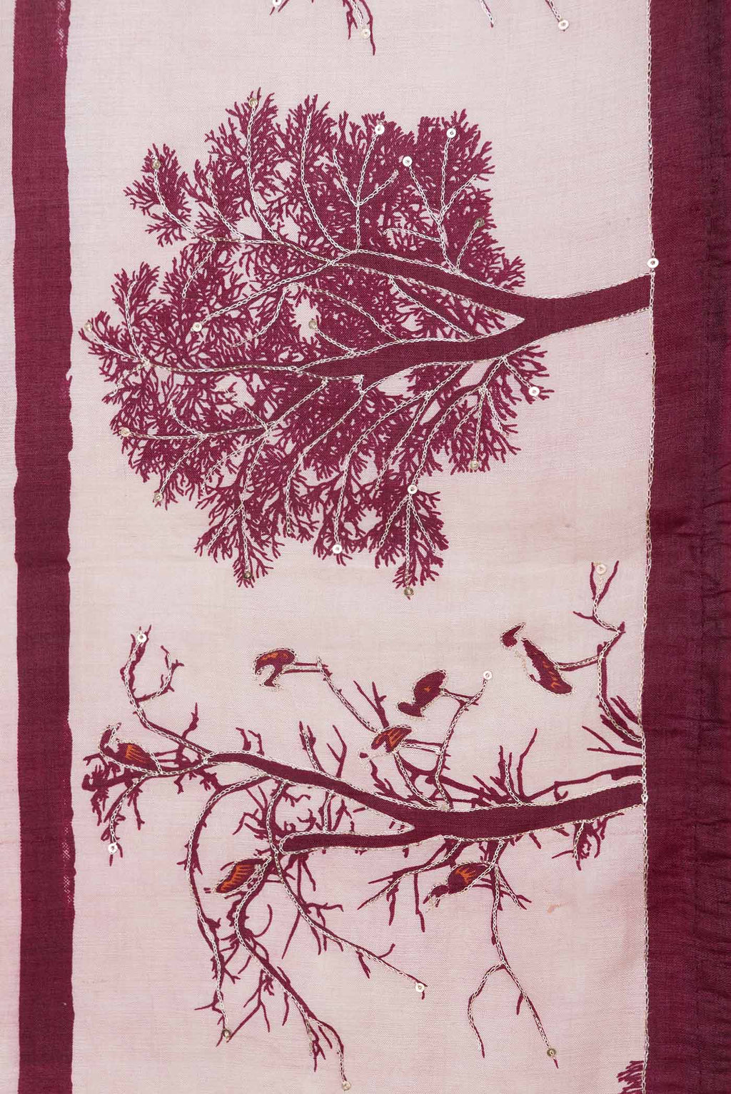 Border image of Pink Dual Tone Tussar Silk SareePrinted design on the body and Plain Border