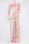 Pink Tussar Silk Saree with Zari Brocade on the body and Fancy Border.  displayed on a mannequin