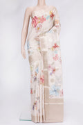 Rose Gold Dual Tone Tussar Silk Saree with Zari Butta on the body and Zari Border.  displayed on a mannequin
