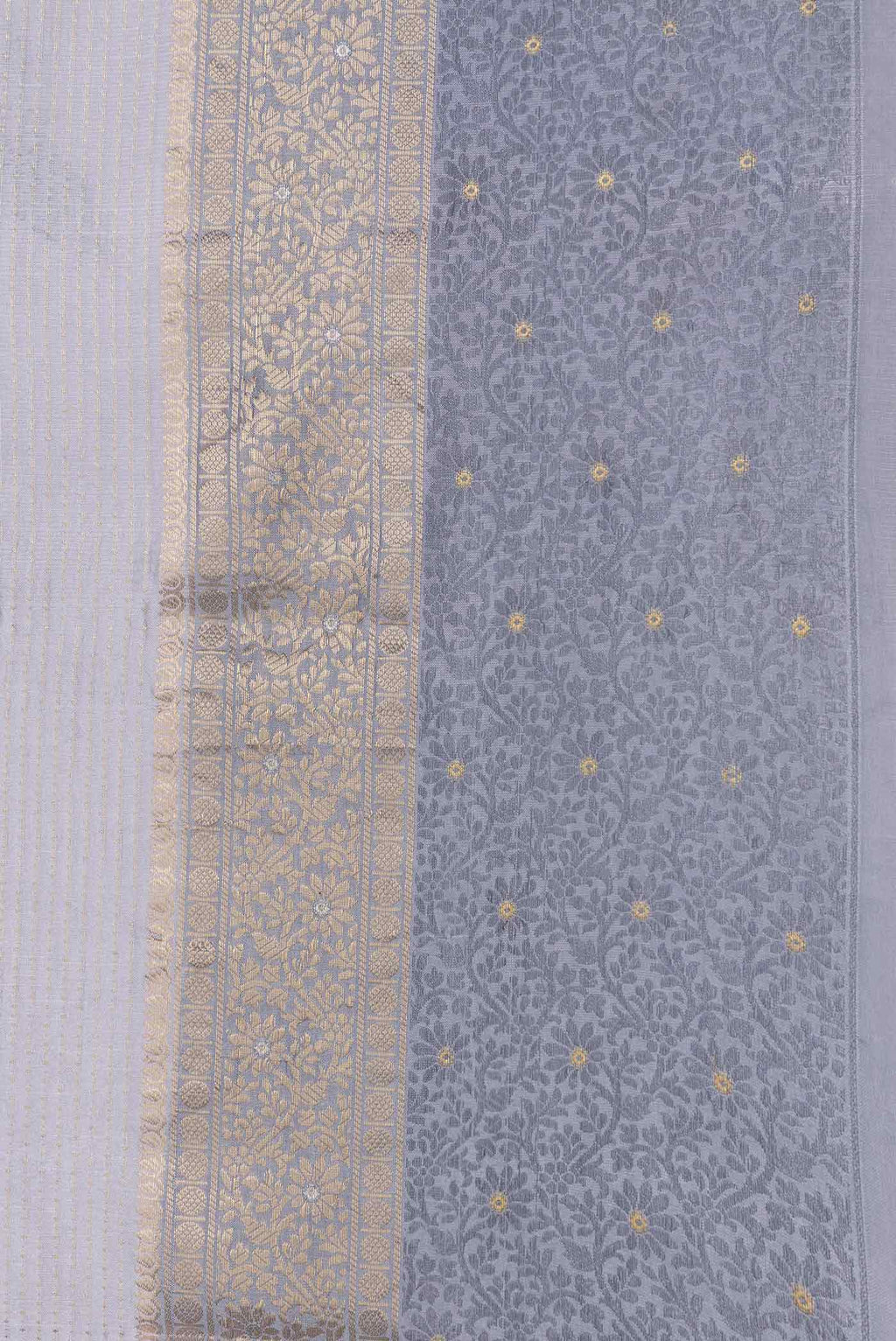 Border image of Grey Dual Tone Tussar Saree with Stripes on the body and Zari And Thread Border