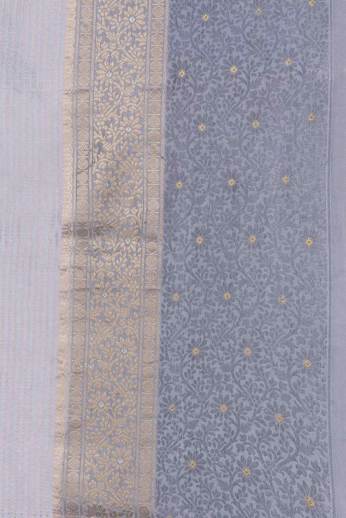 Border image of Grey Dual Tone Tussar Saree with Stripes on the body and Zari And Thread Border