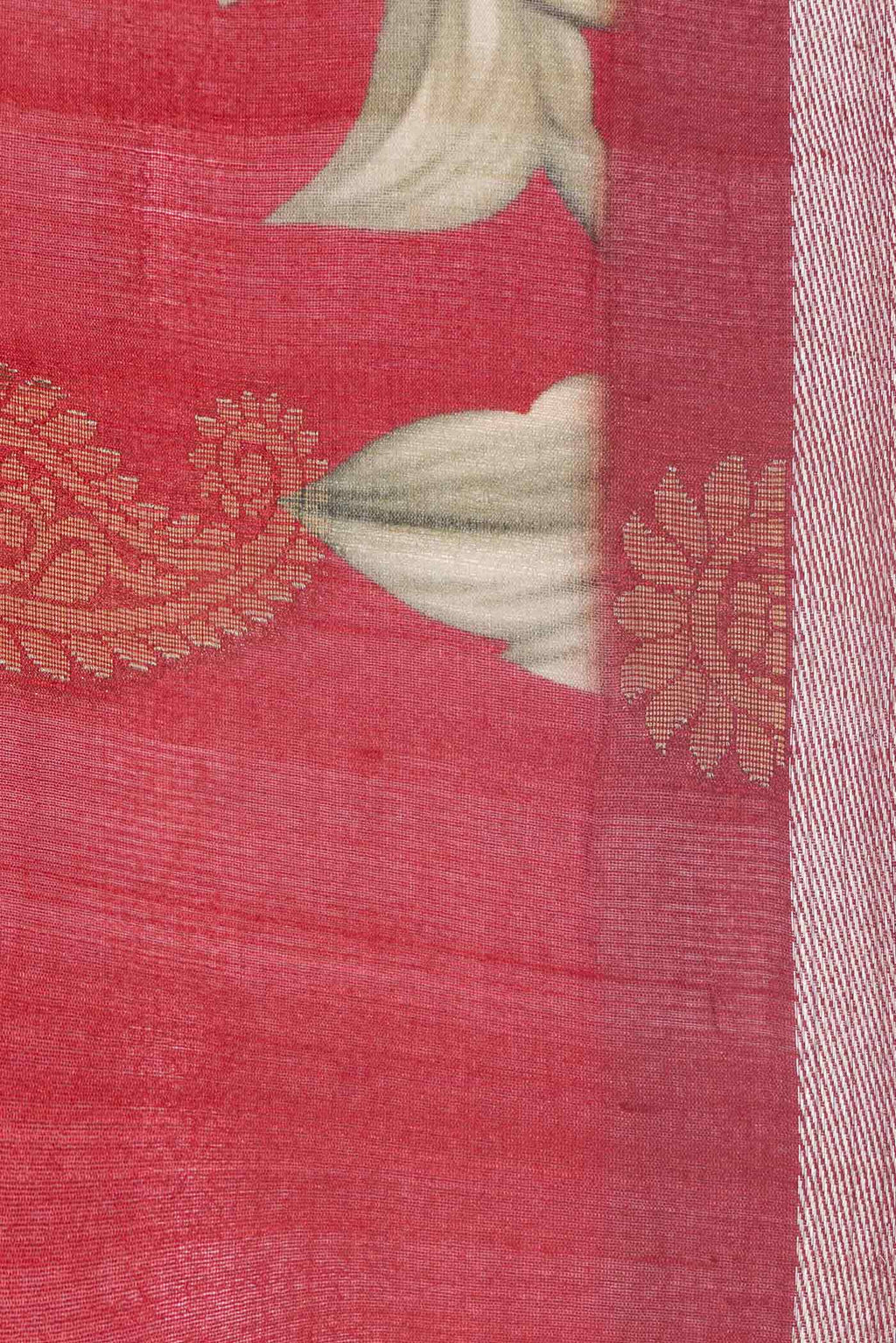 Border image of Red Dual Tone Tussar Silk SareePrinted design on the body and Zari Border