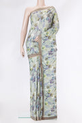 Light Green Dual Tone Tussar Silk Saree with Printed design on the body and Zari Border.  displayed on a mannequin