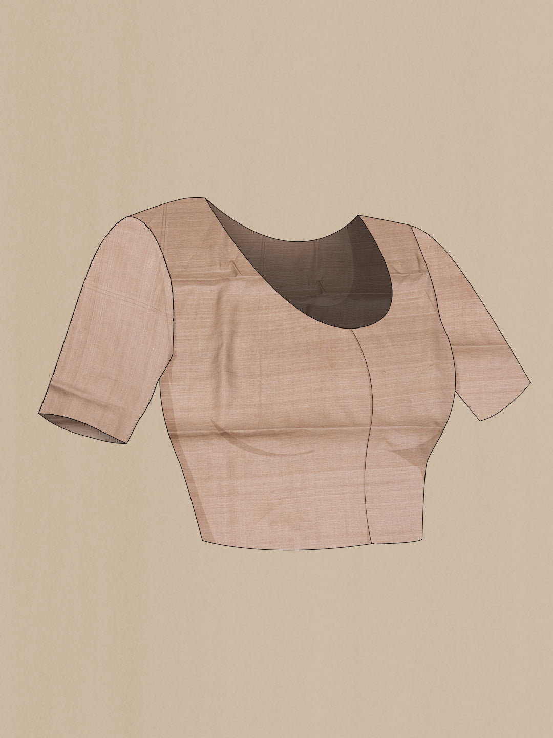Close up image of the blouse of Beige Dual Tone Tussar Silk Saree with Printed design on the body and Zari Border