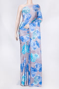Brown Dual Tone Mysore Crepe Saree with Printed design on the body and Without Border displayed on a mannequin