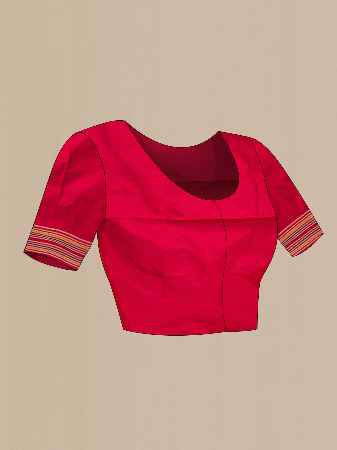 Close up image of the blouse of Maroon Dual Tone Double Ikat Saree with Ikat Print on the body and Thread Border. 