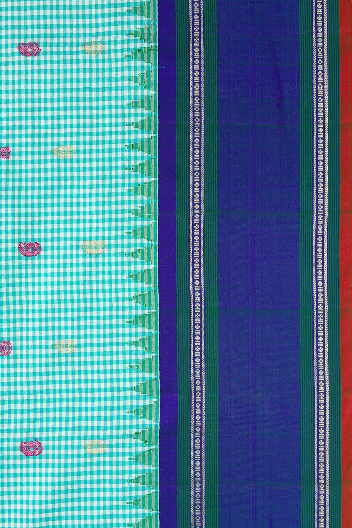 Border image of Light Blue Gadwal Silk Saree with Checked design on the body and Zari Border