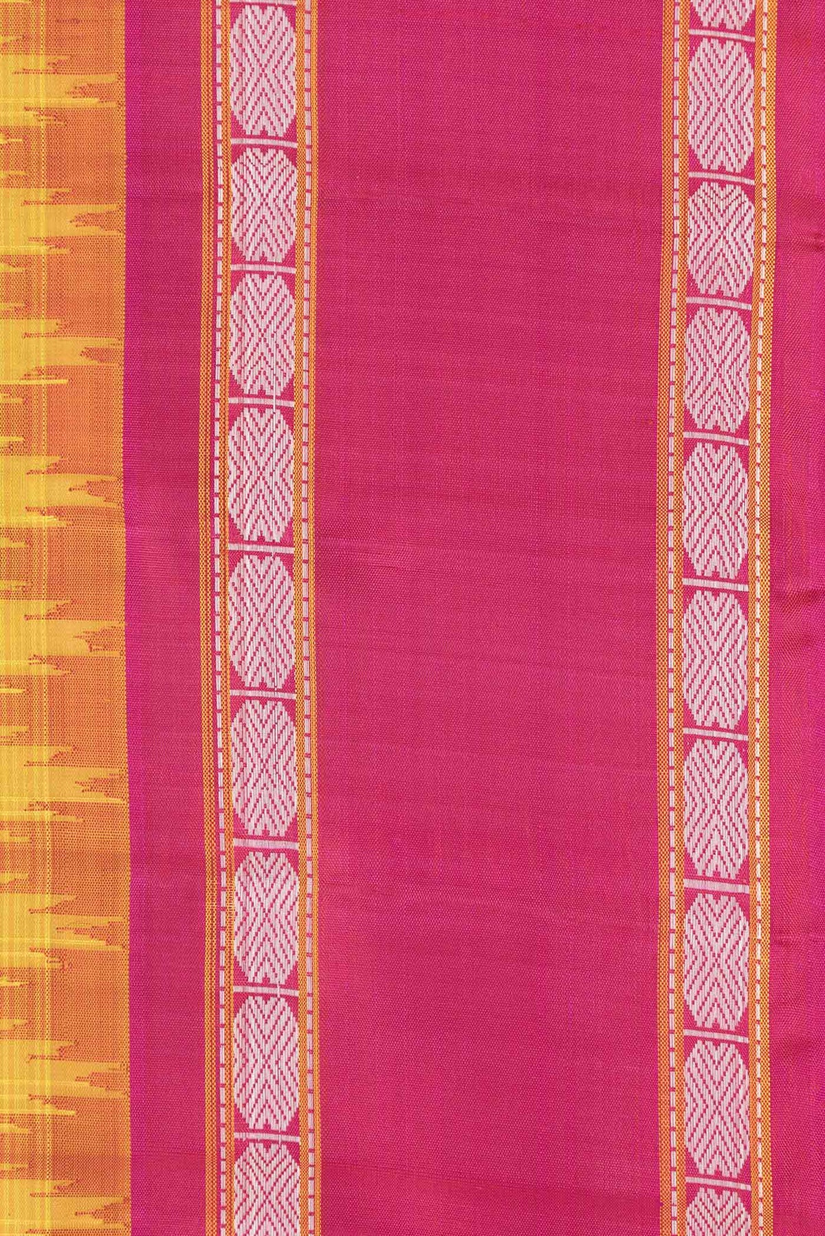 Border image of Yellow Dual Tone Gadwal Silk Saree with Checked design on the body and Zari Border. 