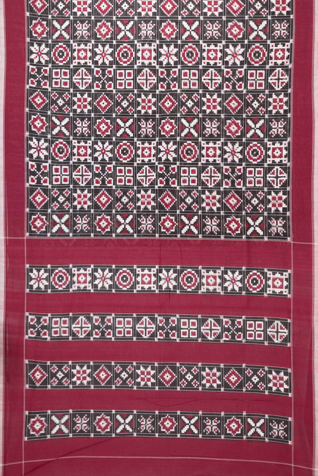 Flat view of Black Dual Tone Double Ikat Saree with Ikat Print on the body and Plain Border
