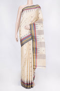 Beige Dual Tone Tussar Silk Saree with Embroidery on the body and Plain Border displayed on a mannequin