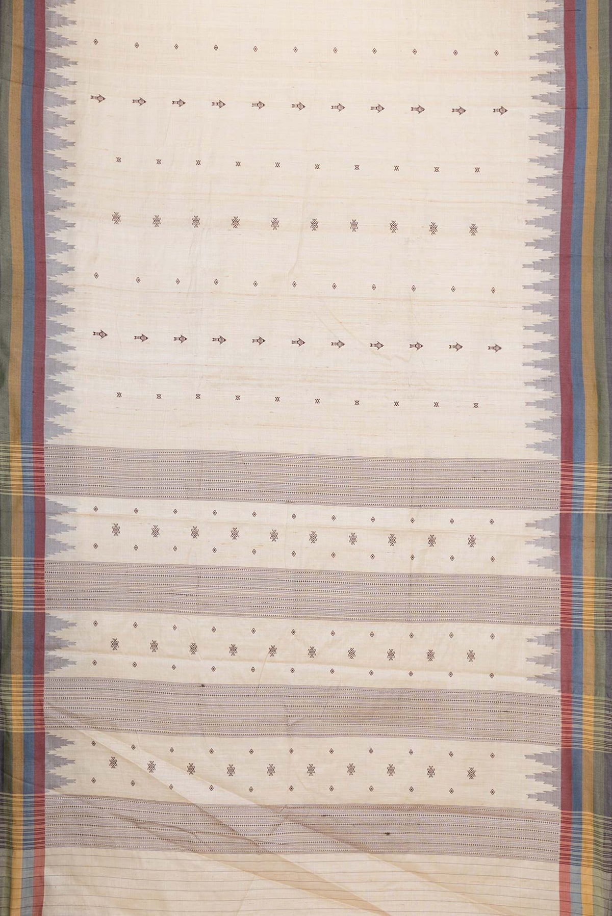Flat view of Beige Dual Tone Tussar Silk Saree with Embroidery on the body and Plain Border