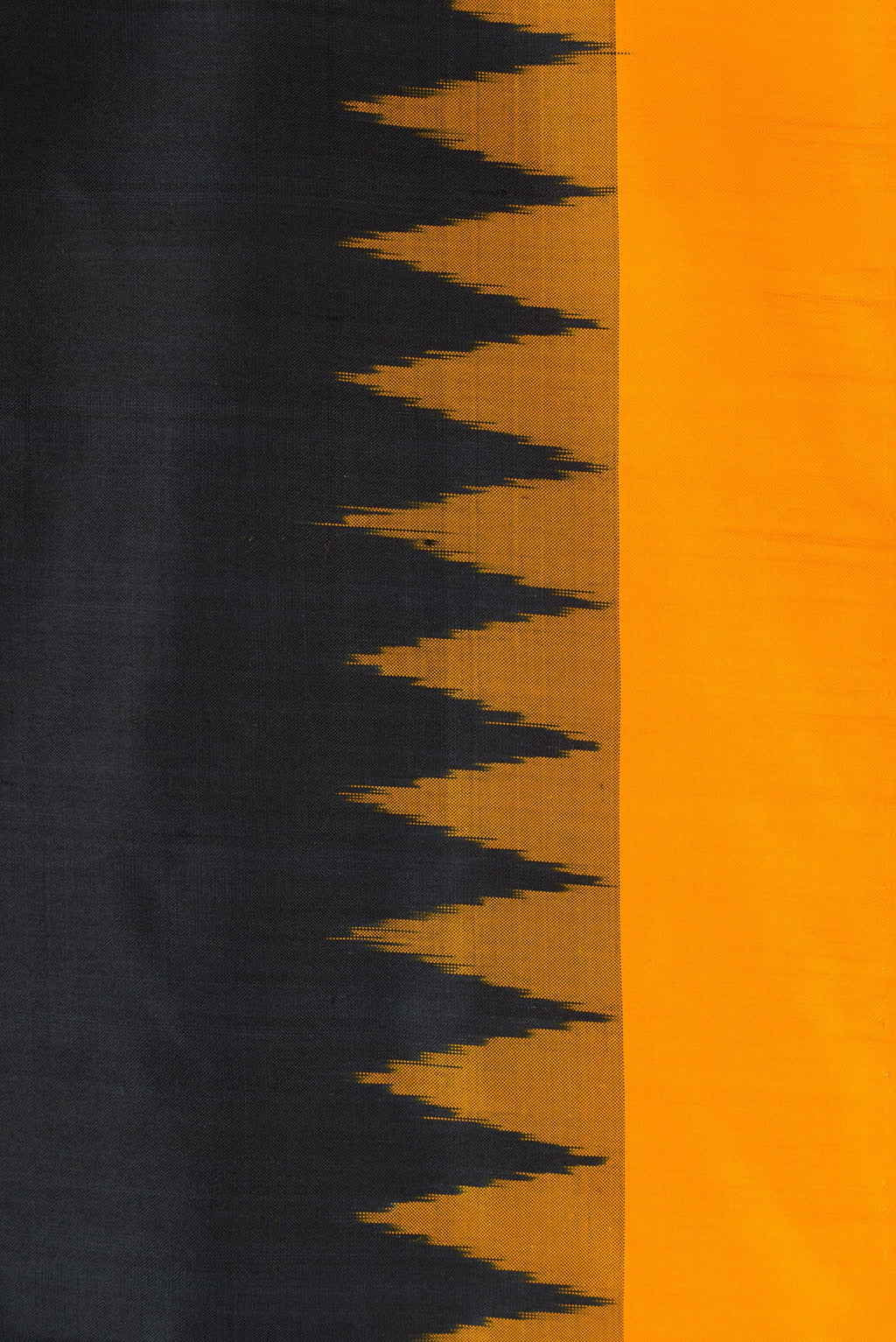Border image of Black Dual Tone Double Ikat Saree with Plain Body and Temple Border. 