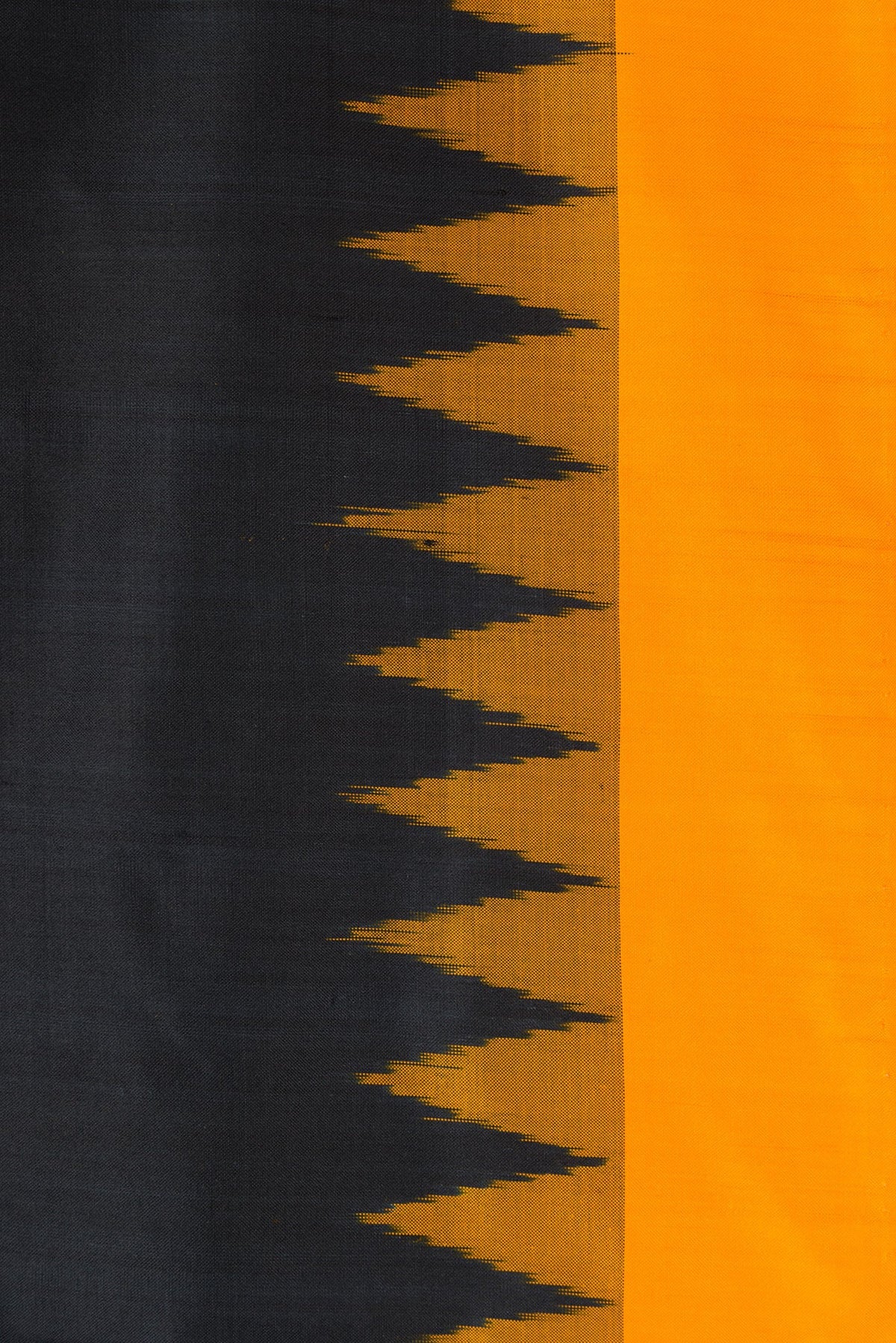 Border image of Black Dual Tone Double Ikat Saree with Plain Body and Temple Border. 