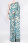 Blue Dual Tone Tussar Saree with Printed design on the body and Zari Border displayed on a mannequin
