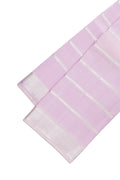 Pink Silk Dhoti With Angavastram (8X4) Muzham with Stripes on the body and Zari Border