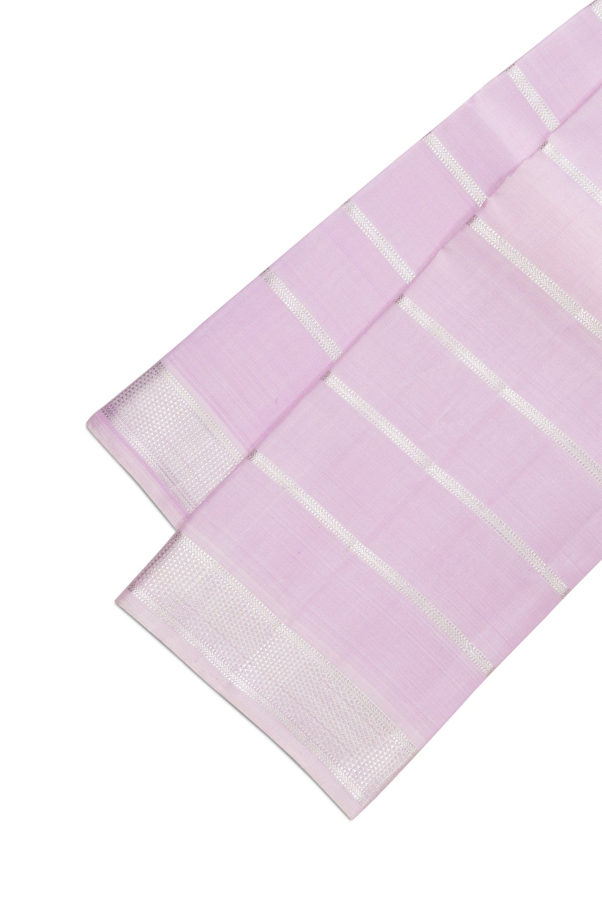 Pink Silk Dhoti With Angavastram (8X4) Muzham with Stripes on the body and Zari Border