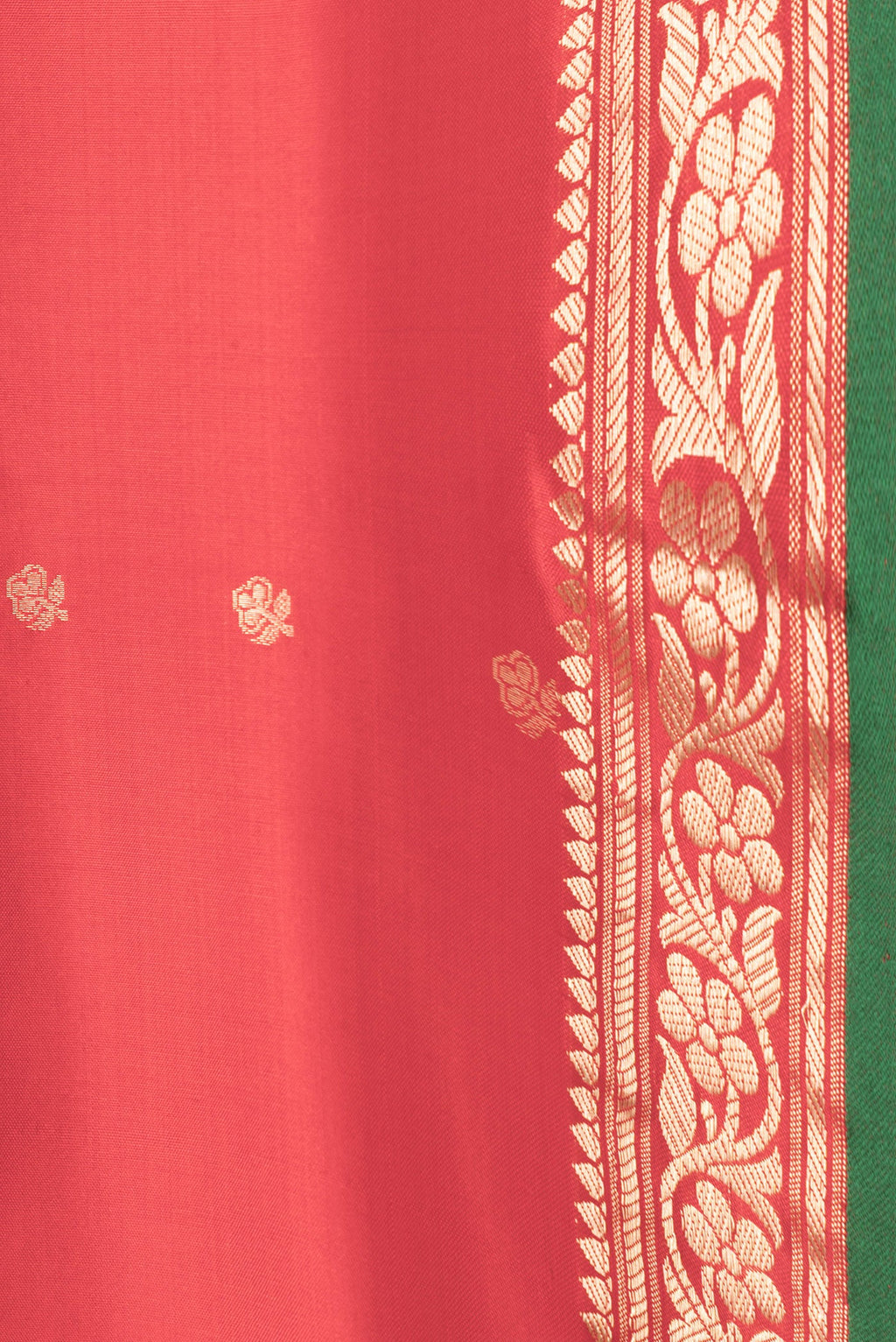 Border image of Red Dual Tone Banarasi Silk Saree with Zari Butta on the body and Zari Border. 