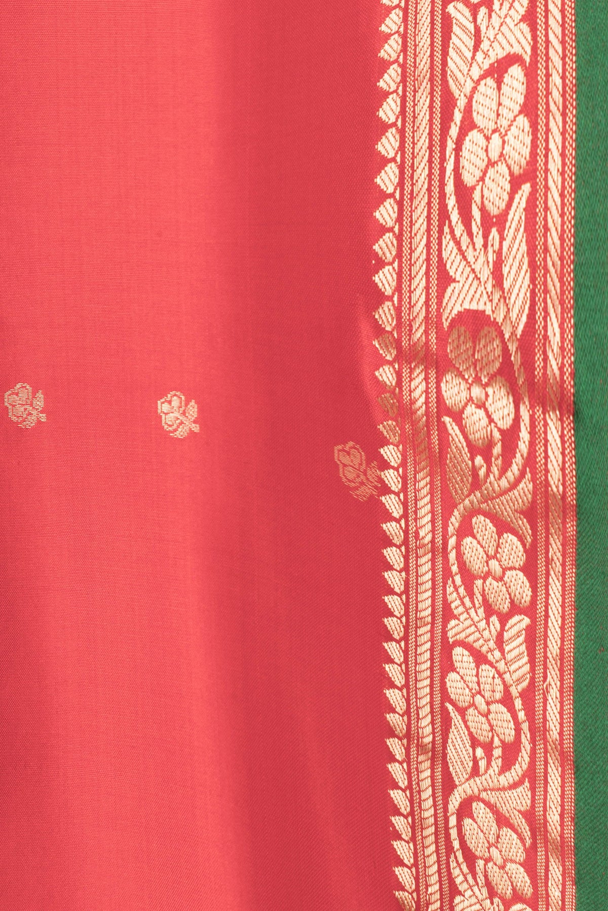 Border image of Red Dual Tone Banarasi Silk Saree with Zari Butta on the body and Zari Border. 
