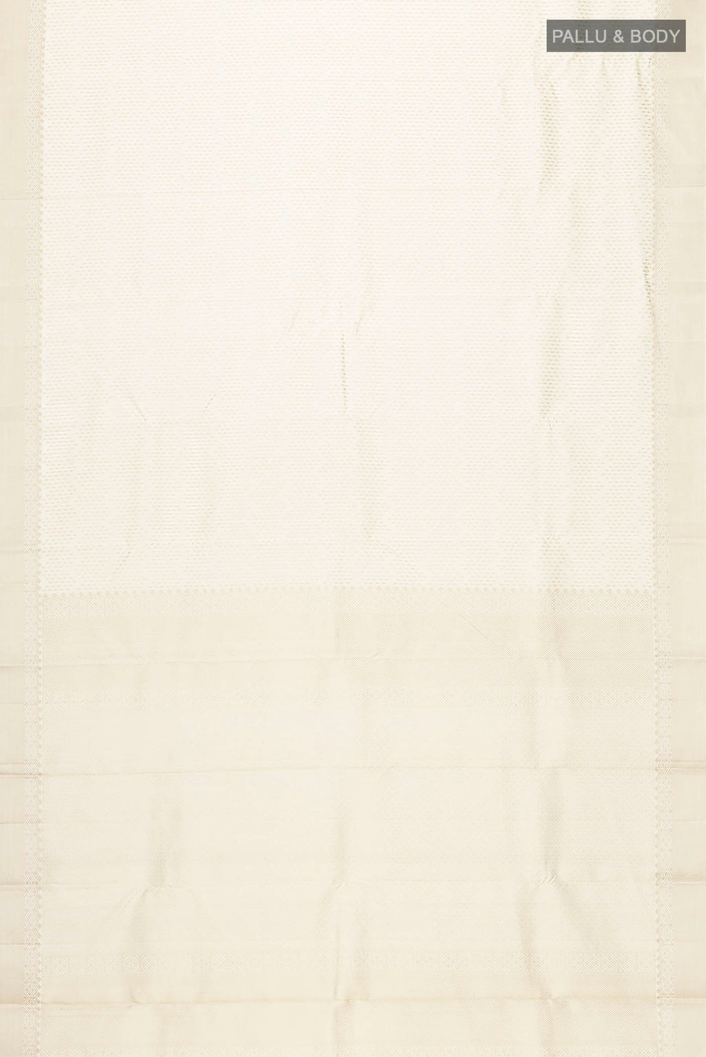 Flat view of Cream Kanchipuram Silk Saree with Thread Butta on the body and Thread Border