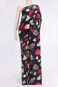Black Dual Tone Mysore Crepe Saree with Printed design on the body and Without Border.  displayed on a mannequin