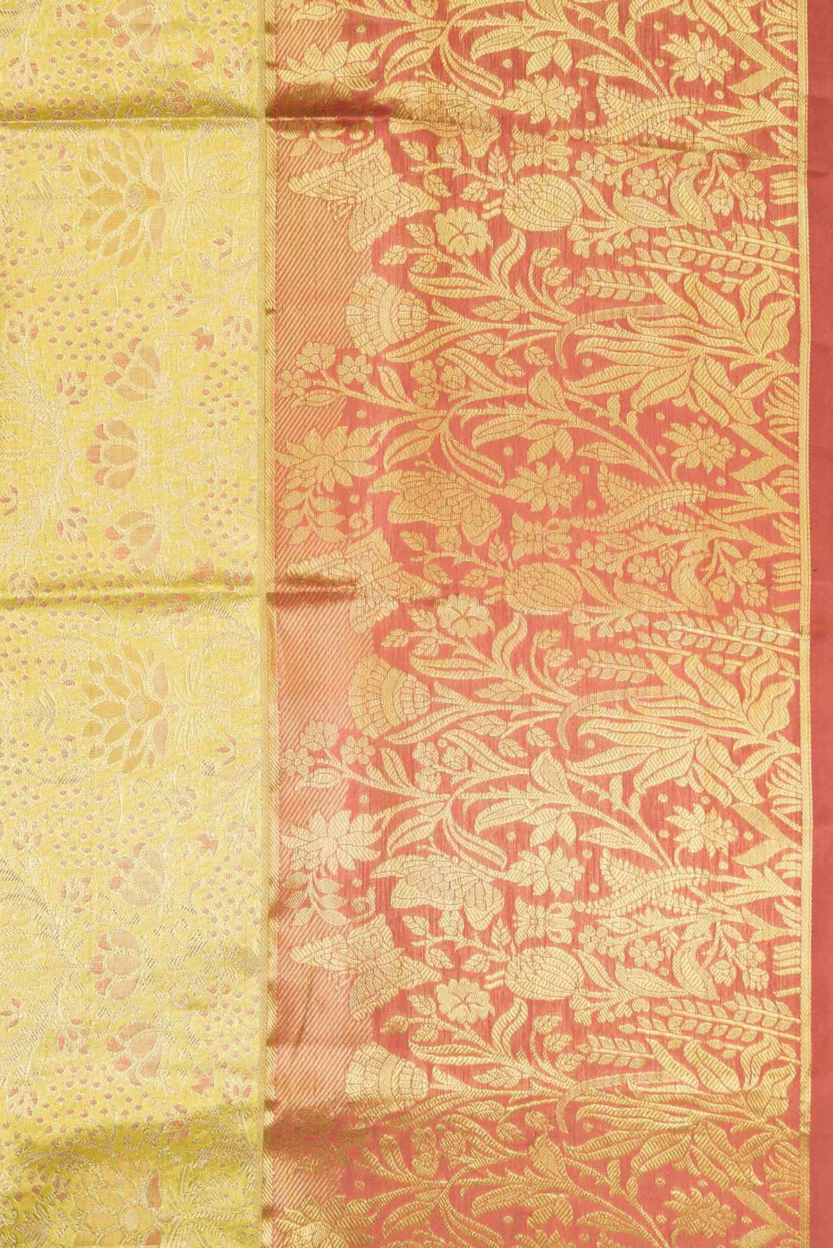 Border image of Gold Dual Tone Kanchipuram Tissue Silk Saree with Zari Brocade on the body and Zari Border. 